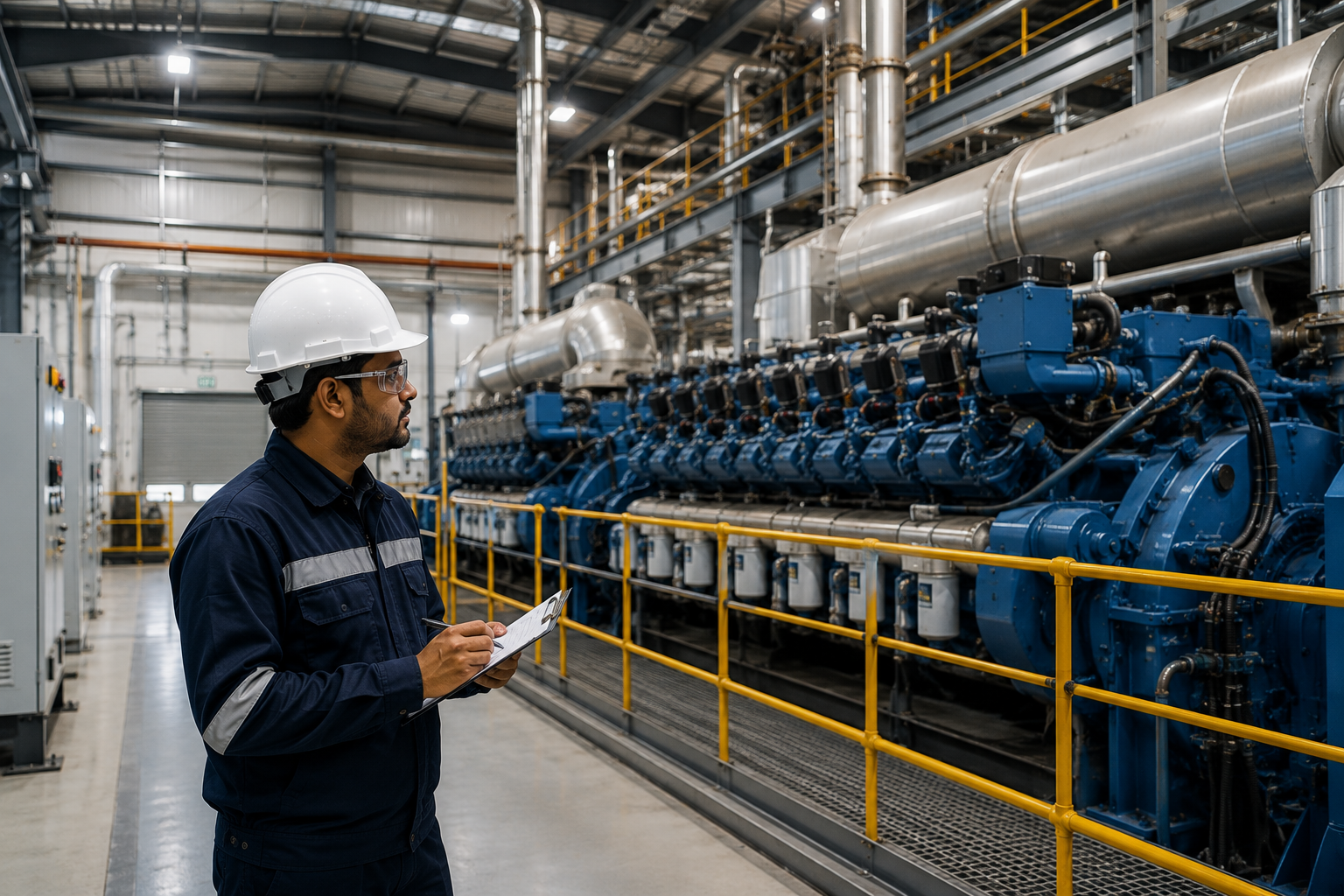 Technical team walking through an industrial cable installation